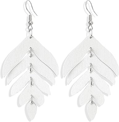Handmade Lightweight Wooden Leaf Drop Dangle Earrings Bohemian Nature Wood Chain Leaf Earrings fo... | Amazon (US)
