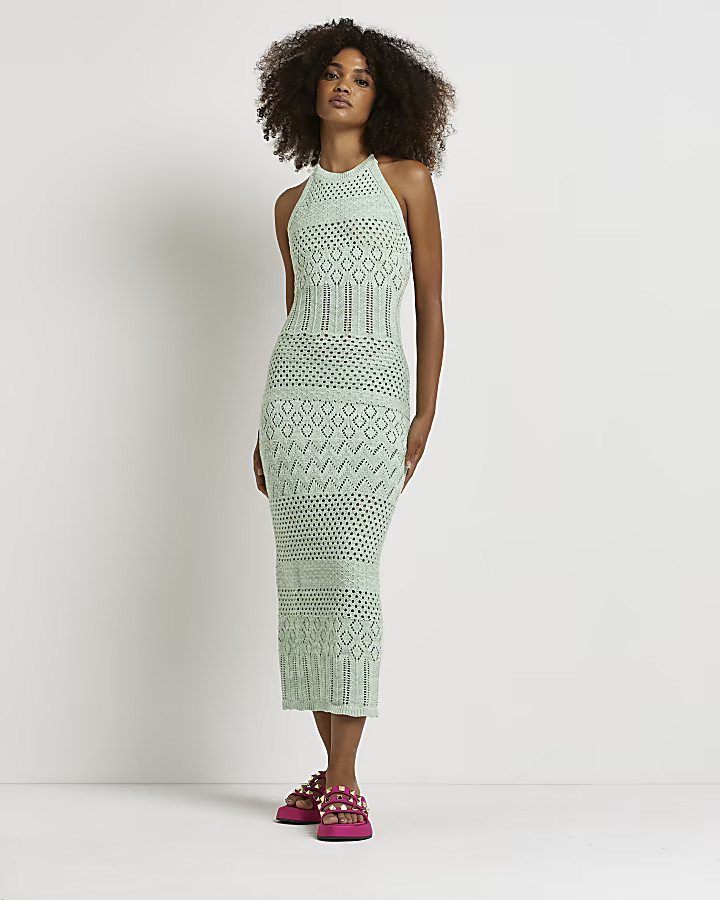 Green backless bodycon midi dress | River Island (UK & IE)