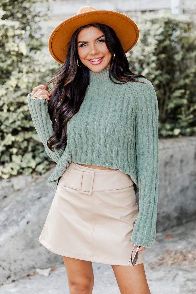 Letting You Go Olive Chenille Turtleneck Sweater | Pink Lily