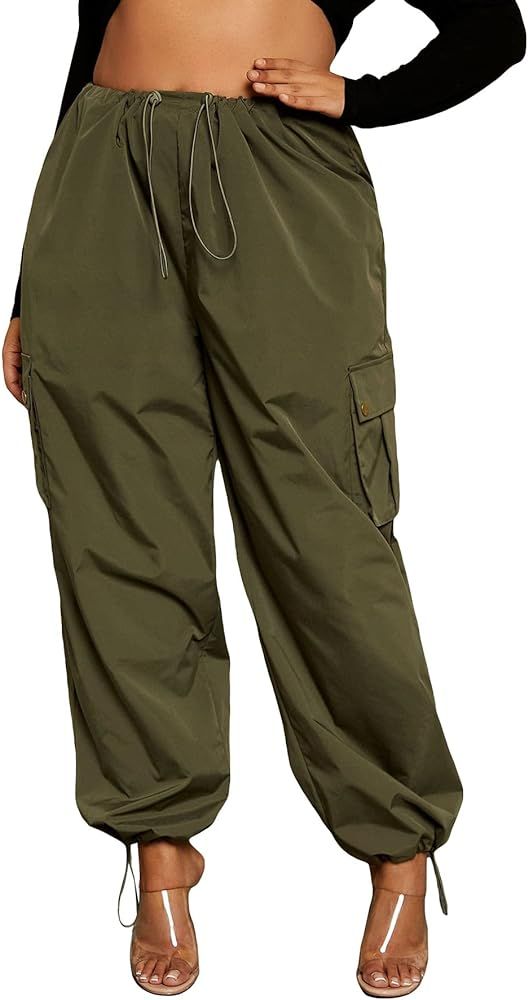 Verdusa Women's Plus Size Drawstring Elastic Waist Loose Cargo Pant Long Trousers | Amazon (US)