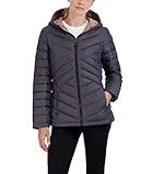 HFX Women's Short Lightweight Quilted Jacket Zipper Front Pockets Hood 25" Packable Puffer Coat | Amazon (US)