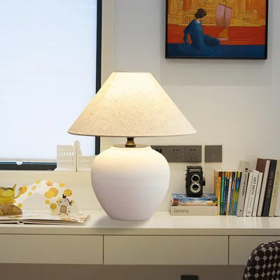 Birdsboro 15.75“ 1 - Light Minimalist Porcelain Base Ceramic Table Lamps With Fabric Lamp Shade | Wayfair North America