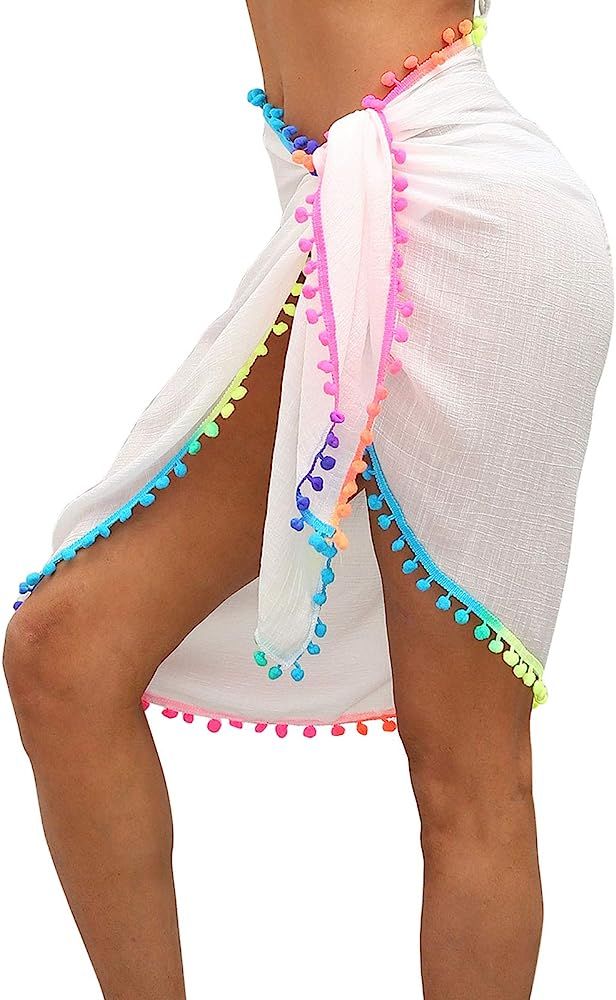 shermie Women's Swimwear Sarong Wrap Swimsuit Skirt Bikini Summer Beach Cover Up with Tassel | Amazon (US)