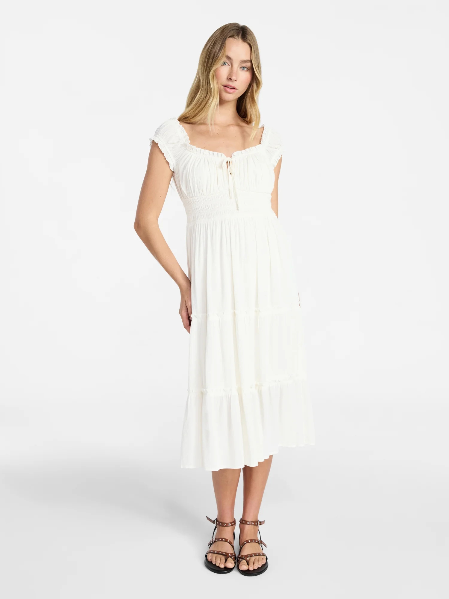 No Boundaries Puff Sleeve Midi Dress, Women’s XXS-XXL | Walmart (US)