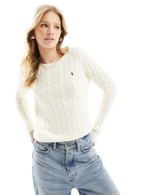 Polo Ralph Lauren knit cable crew neck sweater with logo in cream | ASOS (Global)