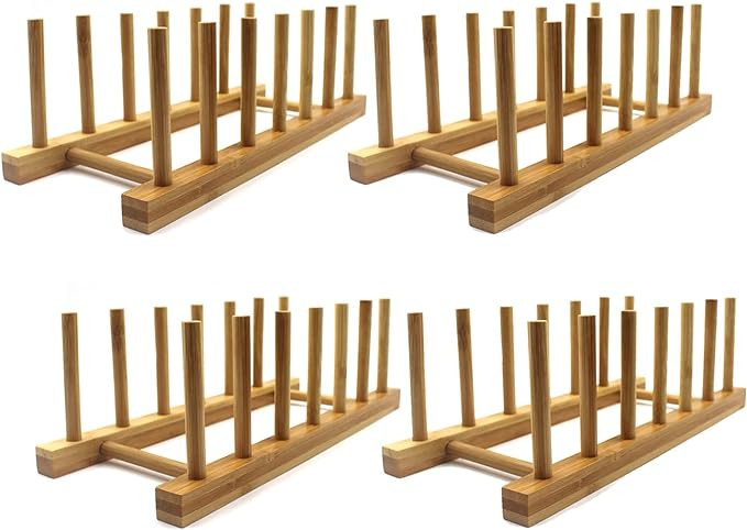 INNERNEED Bamboo Wooden Plate Racks Dish Stand Holder Kitchen Storage Cabinet Organizer for Dish/... | Amazon (US)