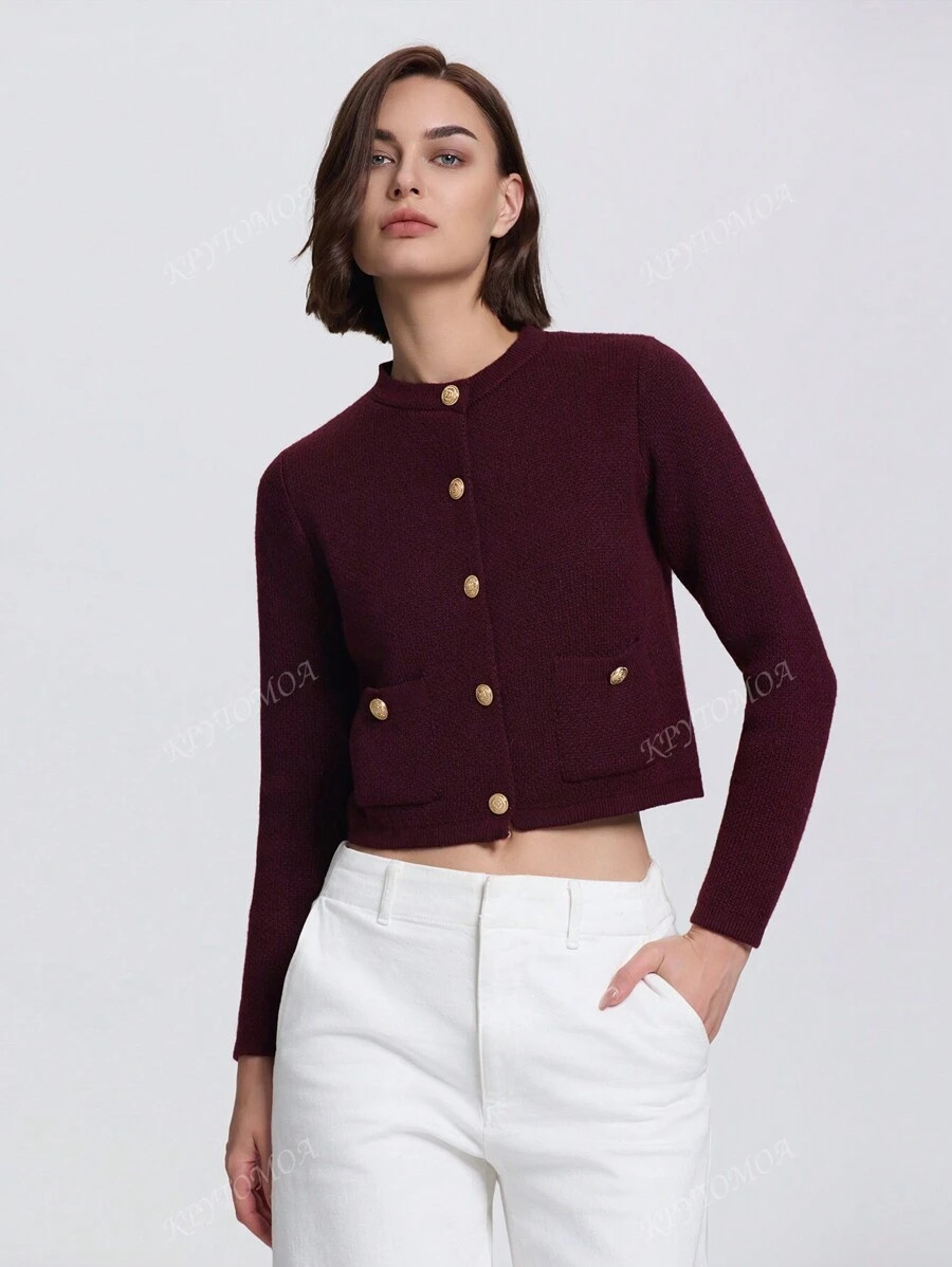 Casual Front Button Cardigan With Dual Pockets, Suitable For Autumn | SHEIN