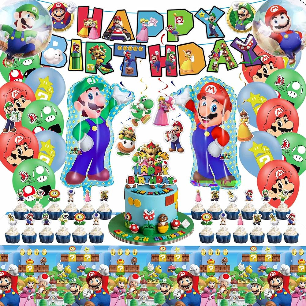 Mario Party Supplies Birthday Party Favors Super Mario Bros Birthday Decorations Include Birthday... | Amazon (US)