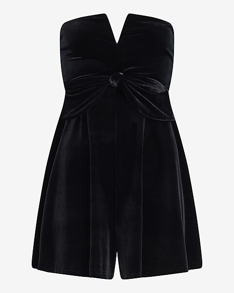 Velvet Sleeveless V-Wire Bow Romper | Express