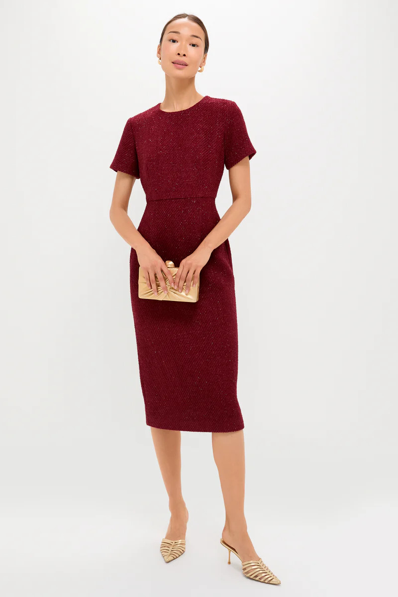 Burgundy Shimmer Boucle Pinot Midi Dress | Tuckernuck (US)