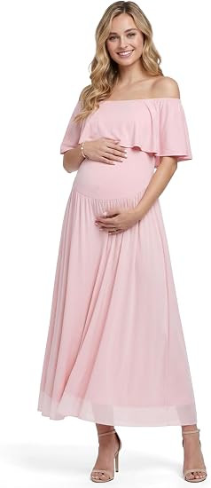 Baby Shower Dresses for Mom to Be Women Off Shoulder Ruffled Maxi Pregnant Dress Maternity Gown f... | Amazon (US)