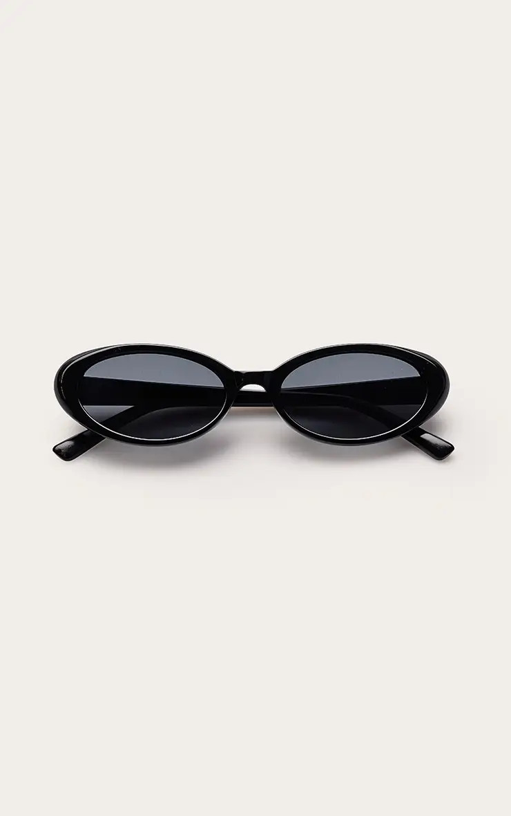 Black Slim Oval Cat Eye Sunglasses | PrettyLittleThing UK