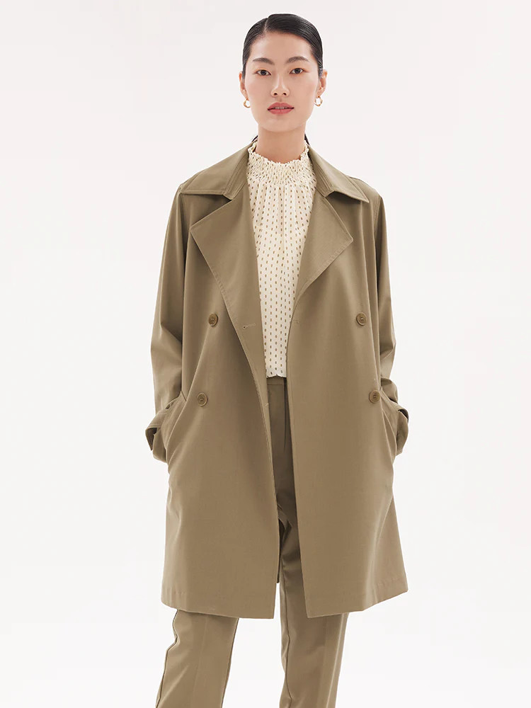 Machine Washable Worsted Woolen Women Trench Coat | GOELIA