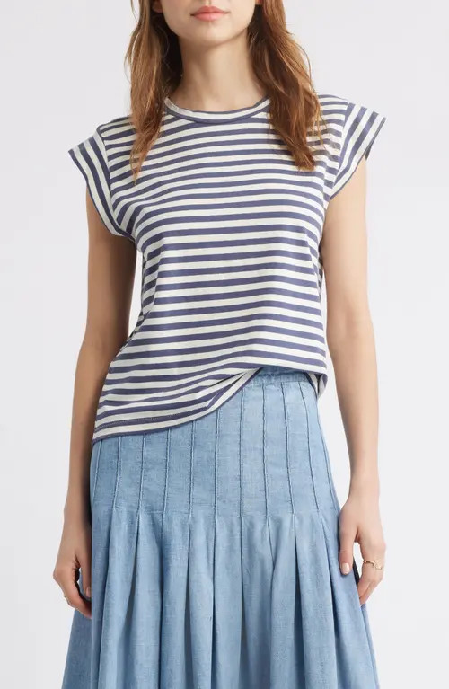 THE GREAT. The Peak Stripe Cotton Top in Vintage Blue Stripe at Nordstrom, Size 2 | Nordstrom