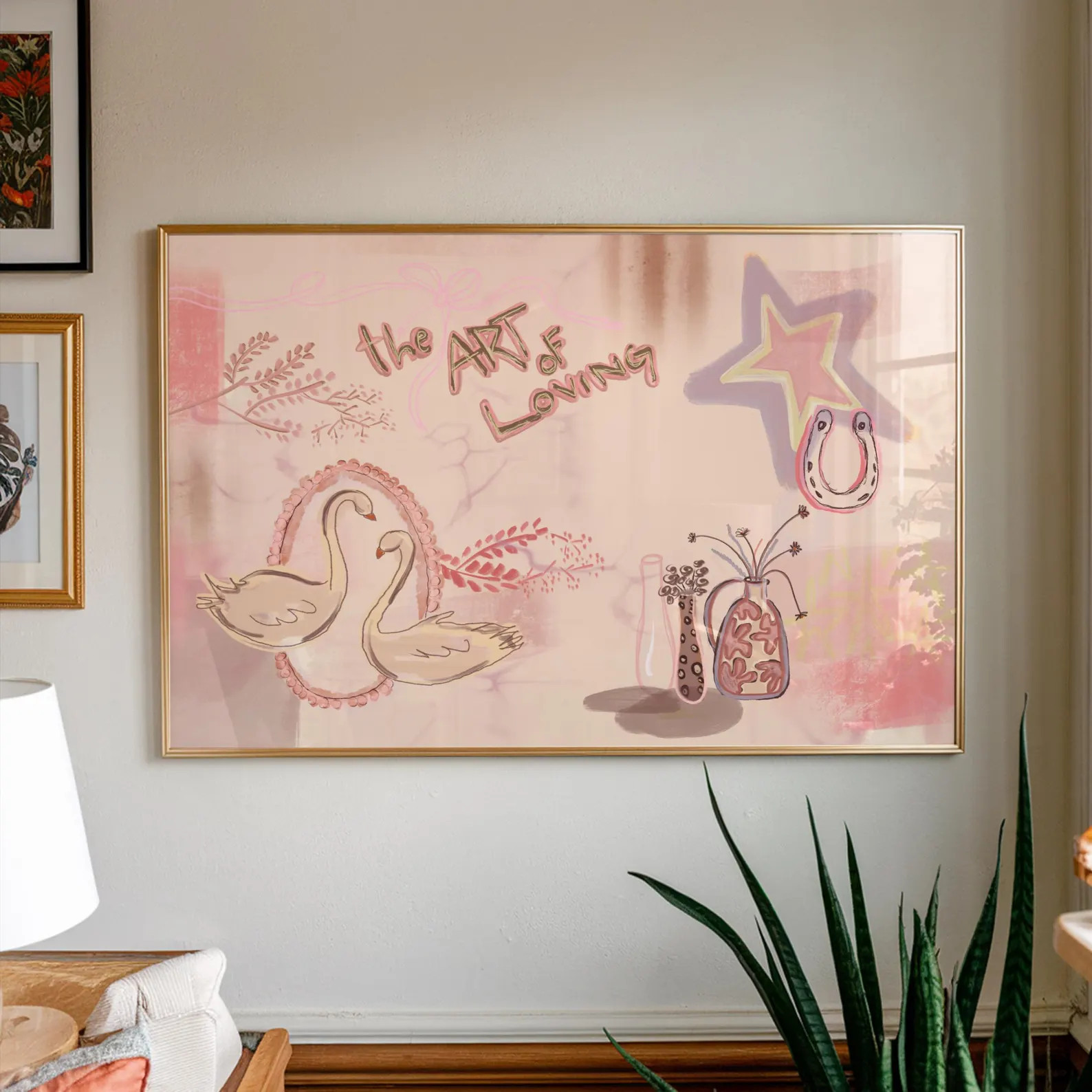 Art of Loving Print, Pink Swan Poster, Pink Bedroom Art | Etsy (Global)
