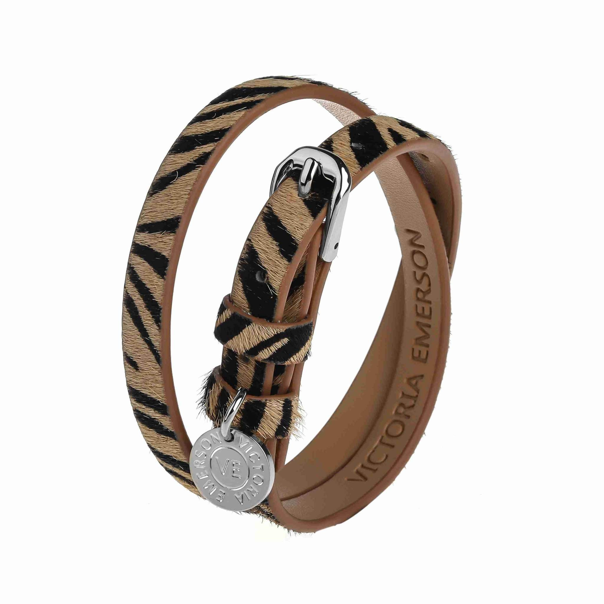 Double Wrap on Stripe with Tan Textured Leather | Victoria Emerson