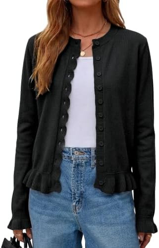 Womens Long Sleeve Cardigan Sweaters Crew Neck Button Down Knit Tops Casual Open Front Shrug | Amazon (US)