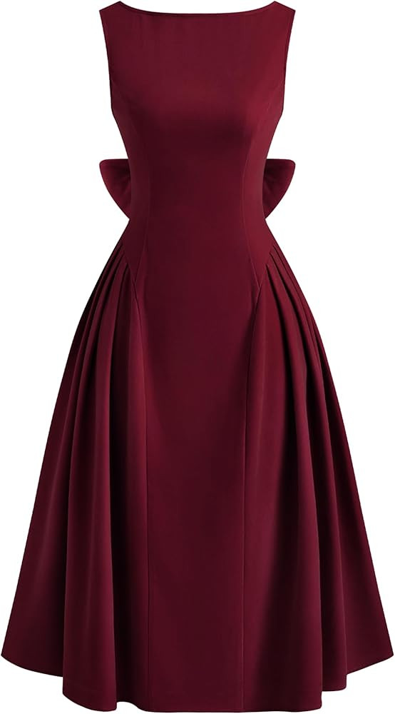 CIDER Wedding Guest Dress Velvet Bowknot Backless Midi Dress Slim Boat Neck Sleeveless Cocktail P... | Amazon (US)