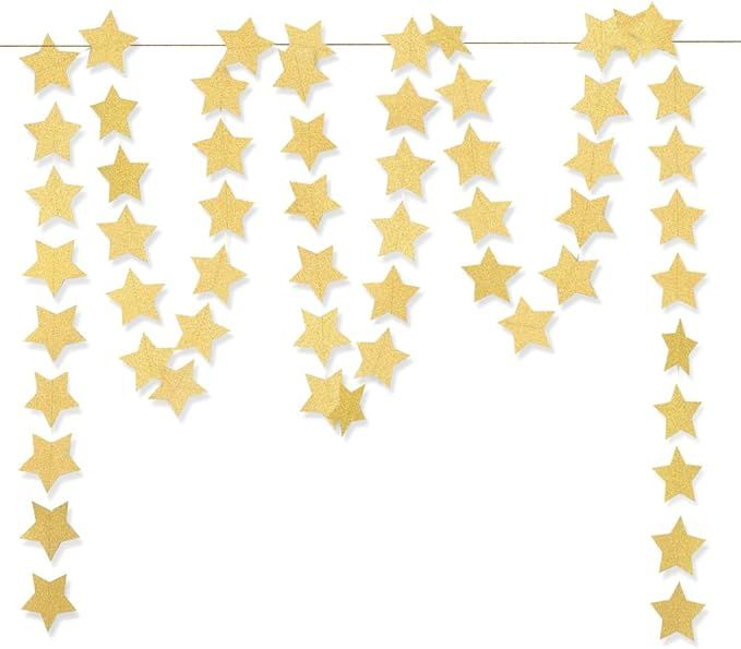 Glitter Gold Paper Star Hanging Garland - Twinkle Star Banner for Festival Home Wall Decoration, ... | Amazon (US)