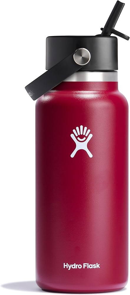 Hydro Flask Stainless Steel Wide Mouth Water Bottle with Flex Straw Lid and Double-Wall Vacuum In... | Amazon (US)
