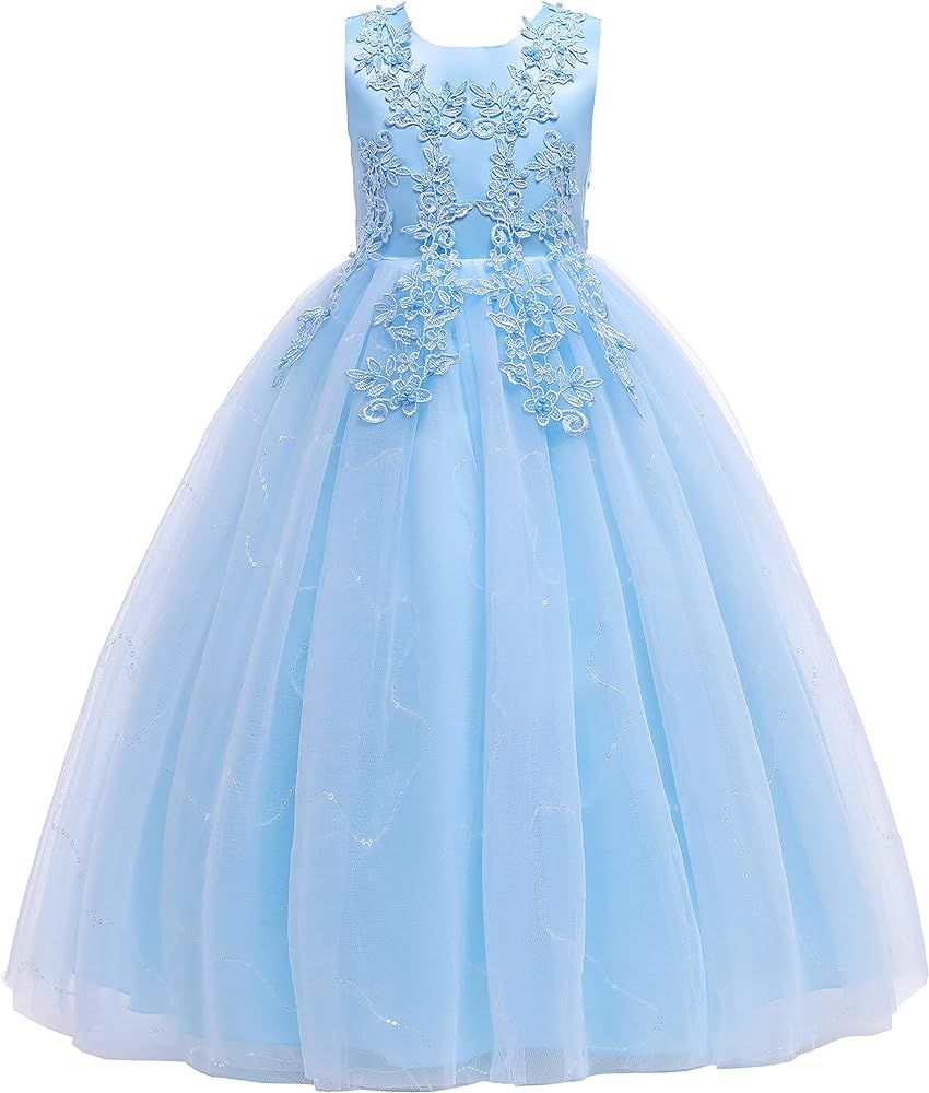 Weileenice Big Girls Lace Bridesmaid Dress Flower Kid Wedding Ball Gown Toddler Princess Pageant ... | Amazon (US)