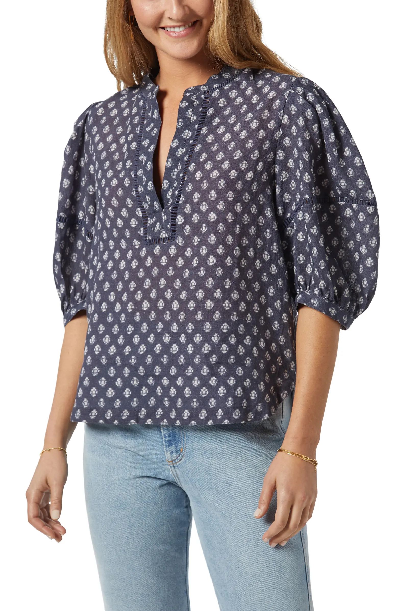 Joie Clarely Print Blouson Sleeve Cotton Top | Nordstrom | Nordstrom