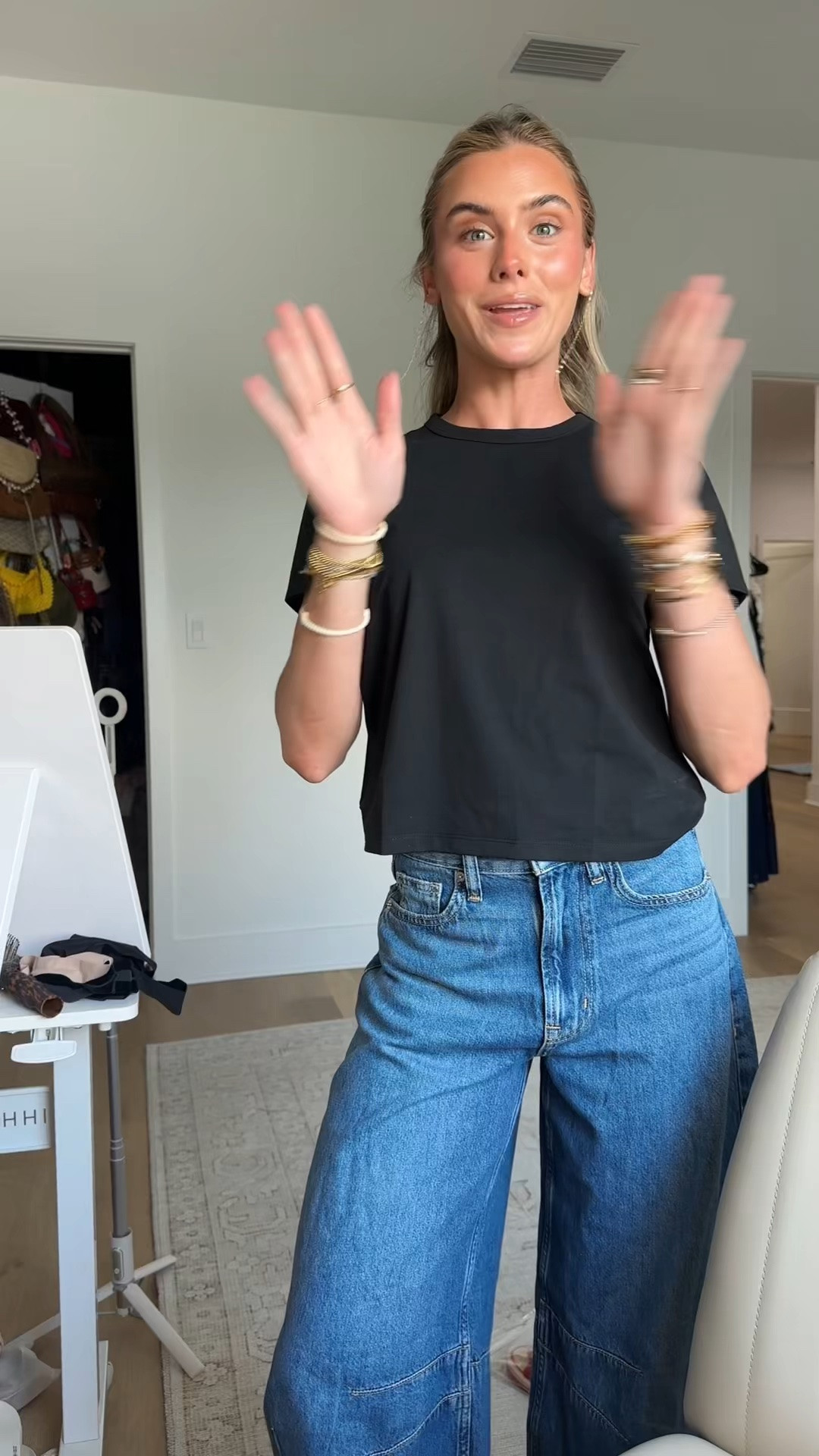 My work from home uniform my gap size 24/00 horseshoe jeans and my baby tee Cuts clothing size xs almost Fridays tee (code is SLOANEV) Ready for anything. A classic fit tee for that extra push to cross this week’s finish line. Perfectly pairs with your favorite jeans and sneakers for a “get shit done” day. Or pair it with your go-to sweats and slides for a comfy but polished off-duty look

#LTKootd #LTKSaleAlert #LTKWorkwear