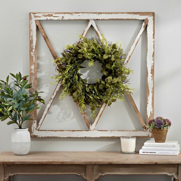 Wreath Topped Windowpane Wall Plaque | Kirklands | Kirkland's Home