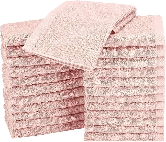 Amazon Basics Fast Drying, Extra Absorbent, Terry Cotton Washcloths - Pack of 24, Petal Pink, 12 ... | Amazon (US)