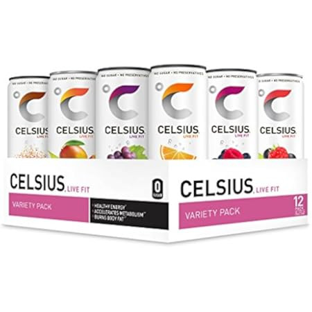 CELSIUS Fitness Drink Carbonated 5-Flavor Variety Pack, Zero Sugar, 12oz. Slim Can, 12 Pack | Amazon (US)