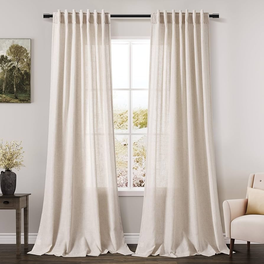 Beige Flax Linen Curtains 84 inches Long for Living Room 2 Panel Tan Burlap Textured Drapes Semi ... | Amazon (US)