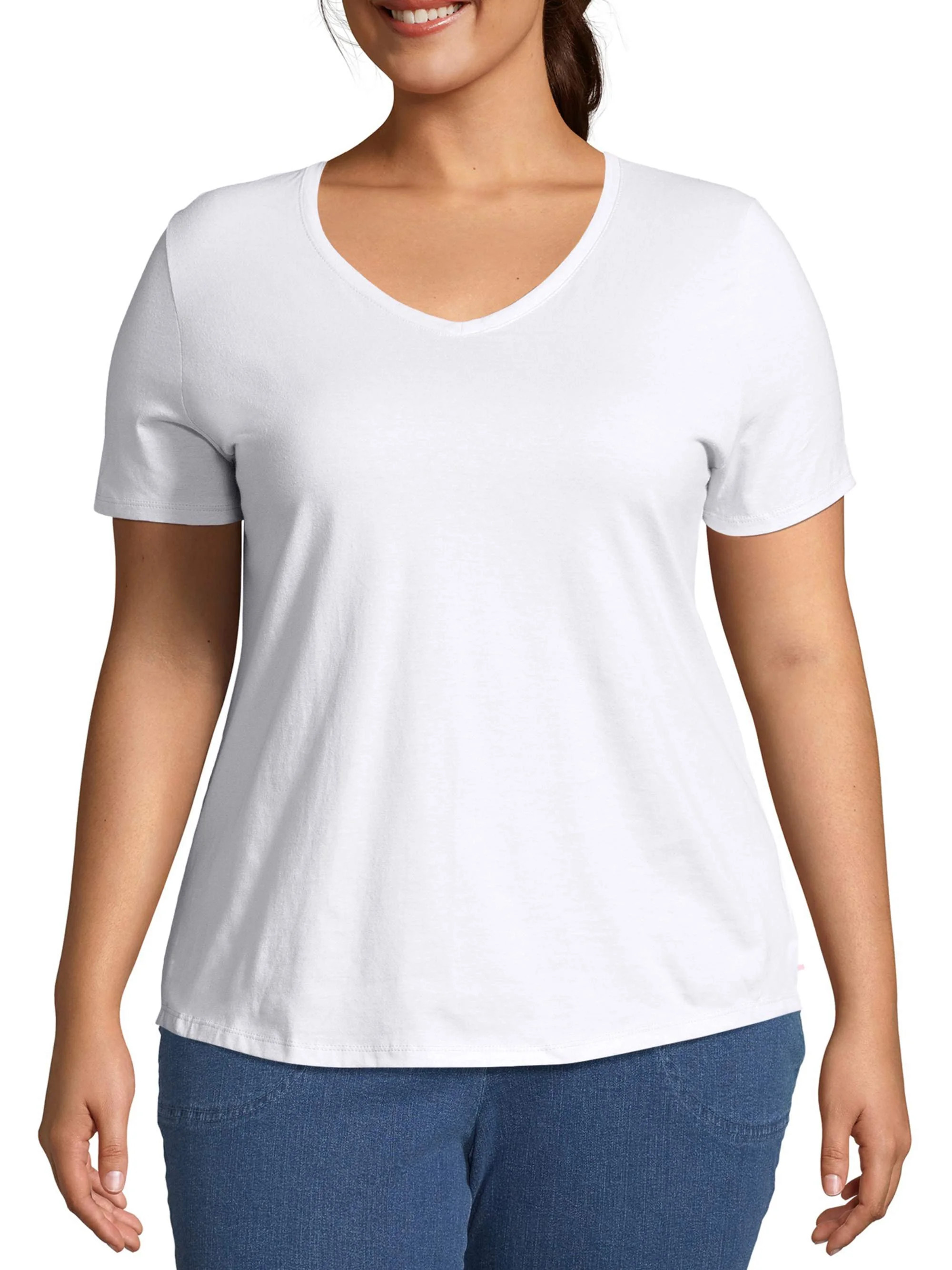 JMS by Hanes Women's Plus Size Short Sleeve V-Neck Tee | Walmart (US)