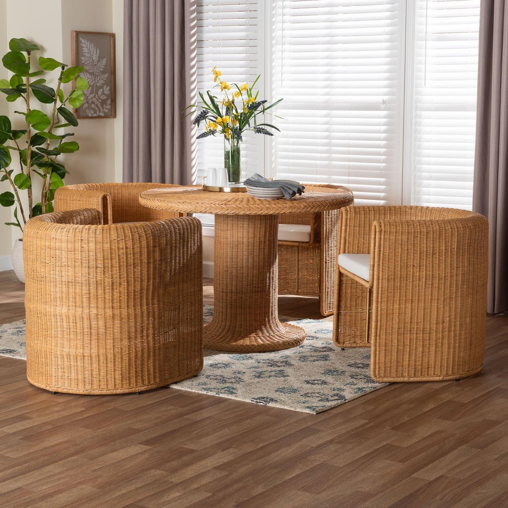 Amaya 5-Piece Round Rattan Dining Set In Honey | 1stopbedrooms