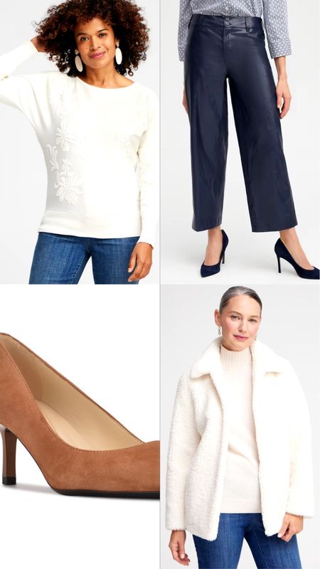 TRANSITION to spring with faux leather in navy with a winter white sweater and cozy jacket…. ALL ON SALE!

#LTKSeasonal #LTKstyletip #LTKover40