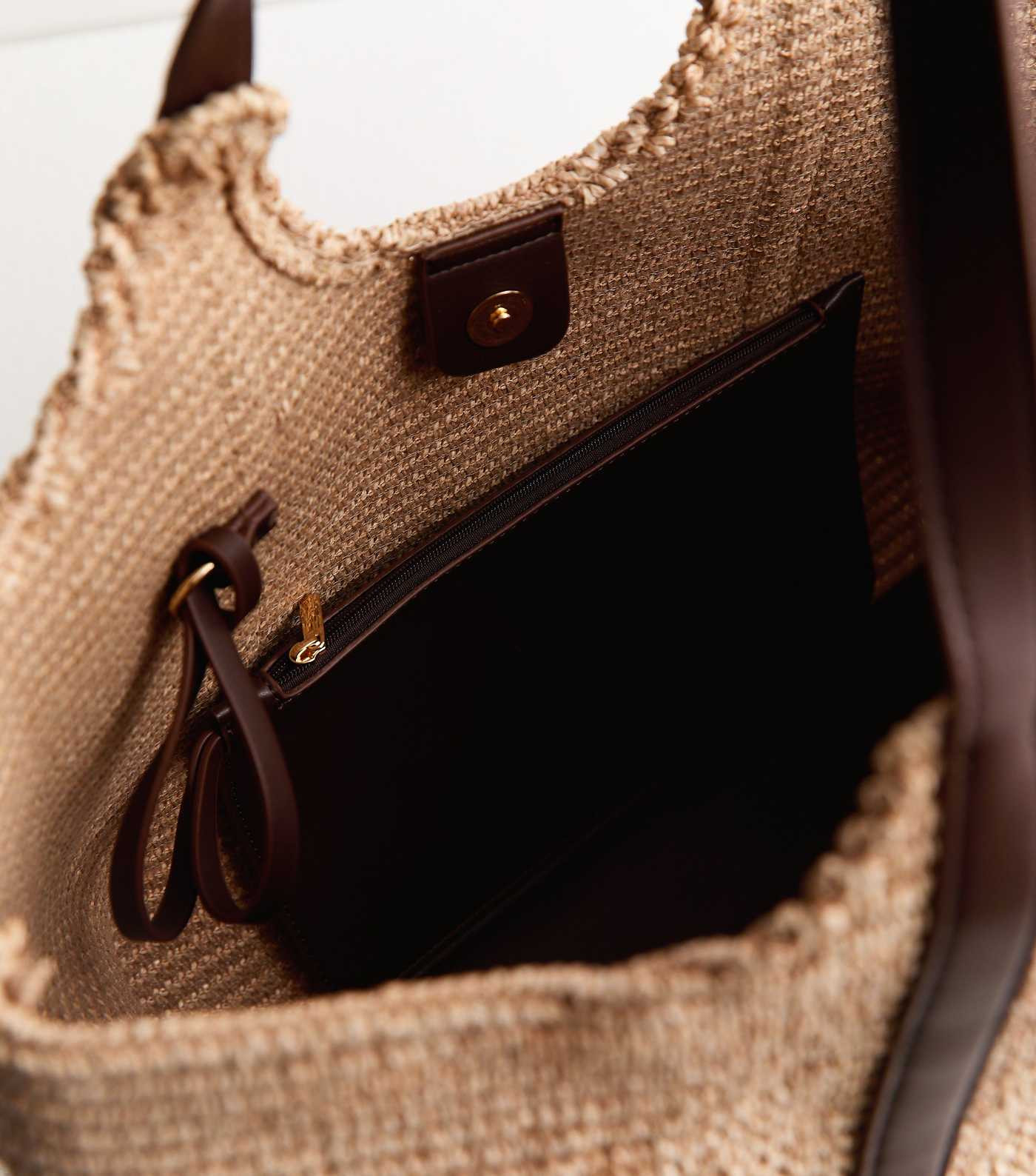 Stone Woven Hobo Tote Bag with Zip Pouch | New Look | New Look (UK)