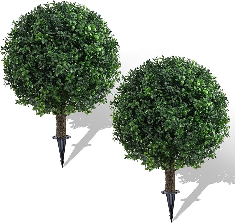 Set of 2 Artificial Boxwood Topiary Ball Trees for Outdoor with Ground Spike 22", UV Resistant Fa... | Amazon (US)