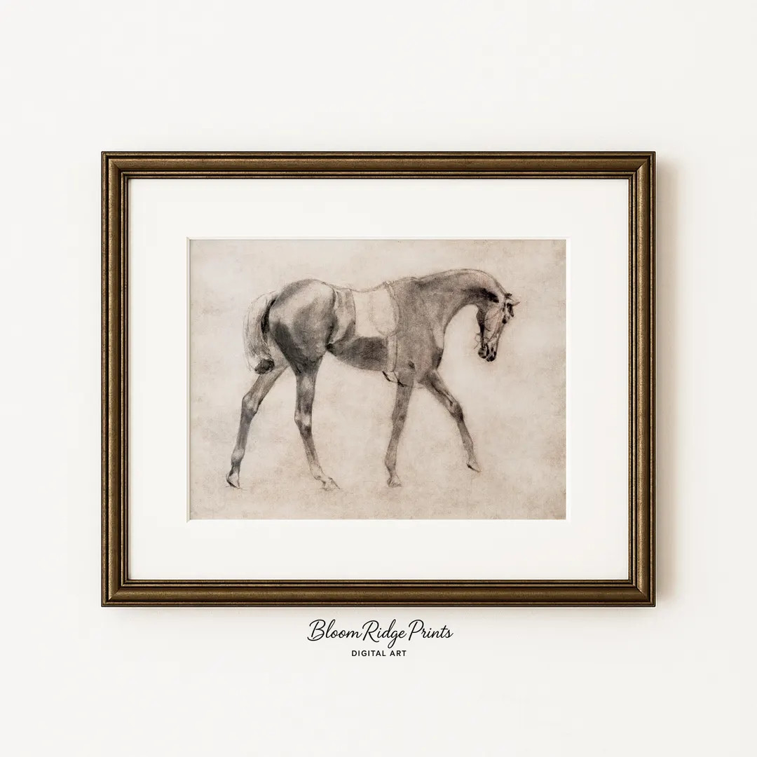 Horse Sketch Wall Art – Vintage Horse Drawing, Minimalist Equestrian Decor (Digital Download) #... | Etsy (US)