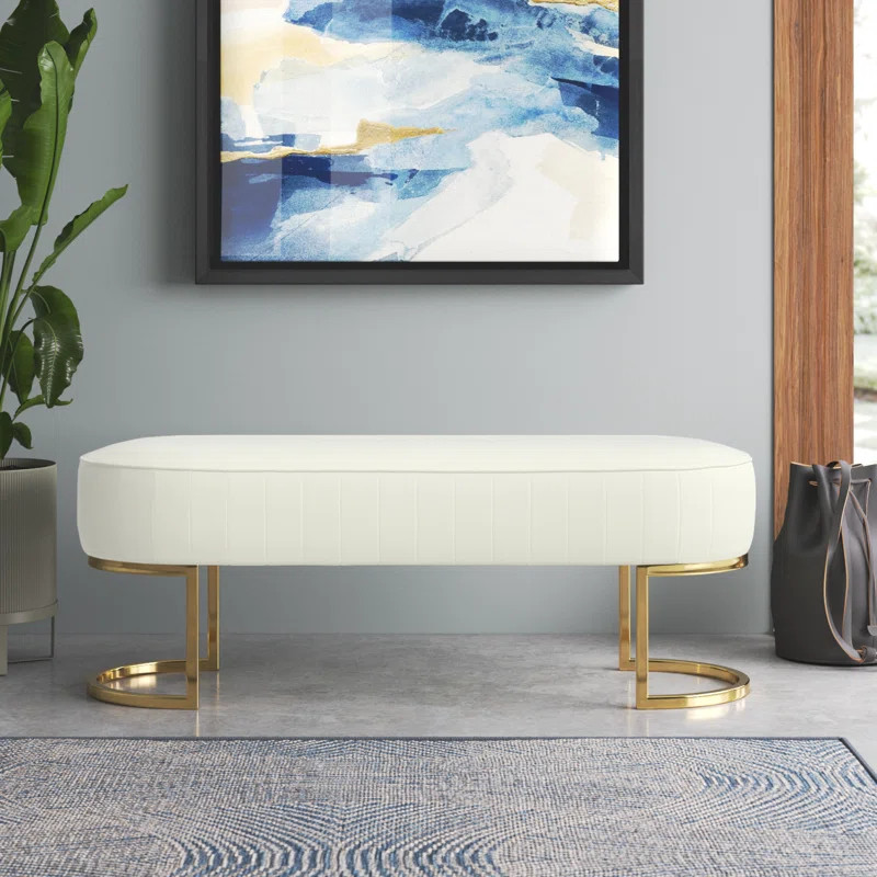 Brentford 48" WVelvet Upholstered Living Room Bench withHorseshoe-shaped Metal Legs | Wayfair North America