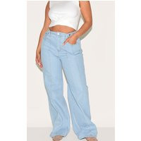 Shape Light Blue Stretch Denim Highwaisted Adjustable Button Wide Leg Jeans, Light Blue | PrettyLittleThing UK
