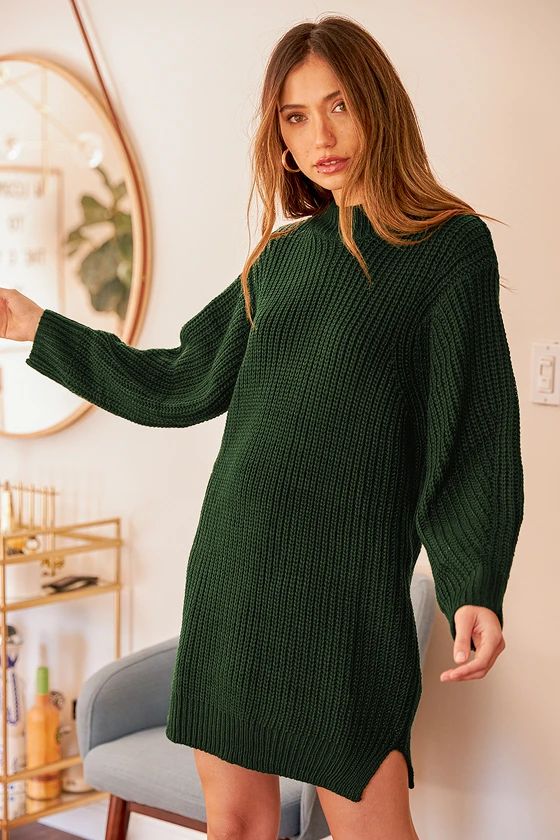 Favorite Weather Dark Green Ribbed Knit Sweater Dress | Lulus (US)
