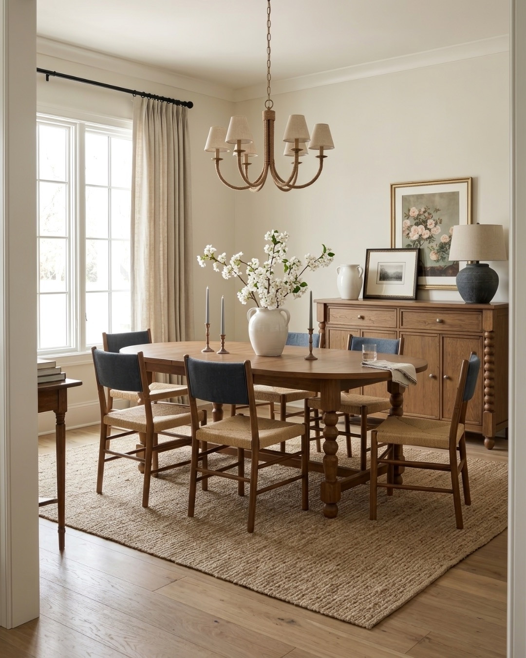 The little details in this dining room are what make it special. I love the spindle edges on the sideboard and dining table, and the pops of blue throughout the room. It gives that cozy traditional dining room vibe.

*Note: This is a digital mockup of my room design mood board.

#diningroom #diningroomdesign #diningroominspo #moodboard #homedecor

#LTKHome