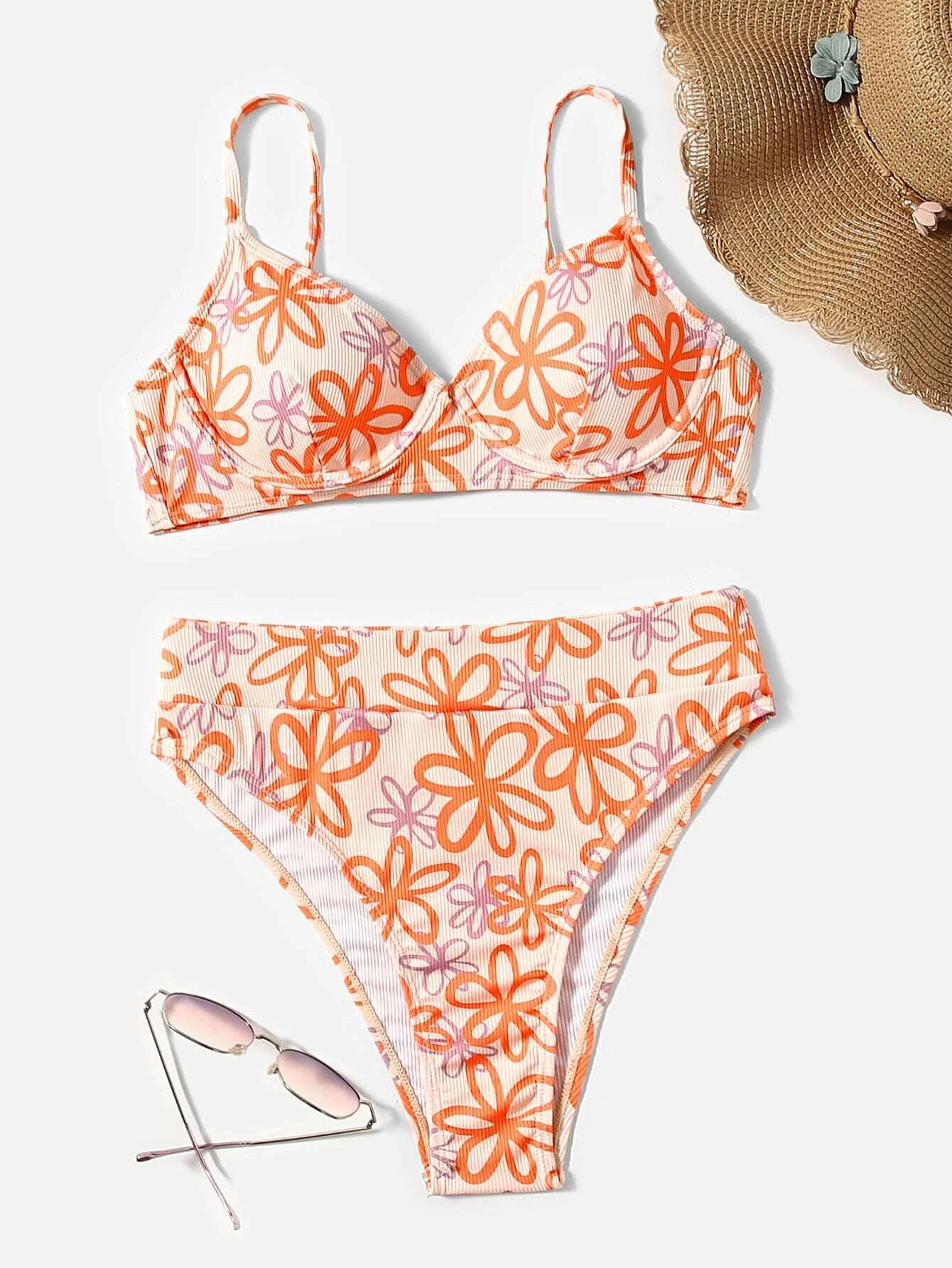 Floral Print Underwire High Waisted Bikini Swimsuit | SHEIN