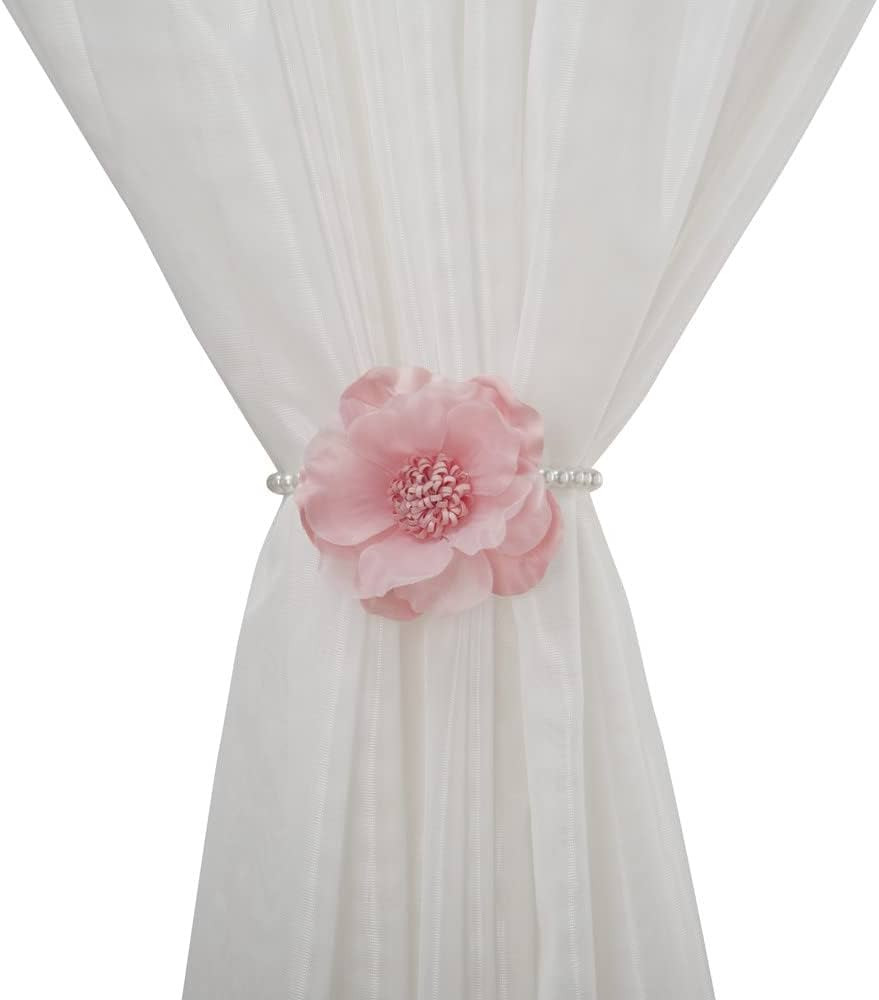 SUQ I OME 2 Pack of Curtain Tiebacks, Elegant Pearl Magnetic Curtain Tieback with Handmade Flower... | Amazon (US)
