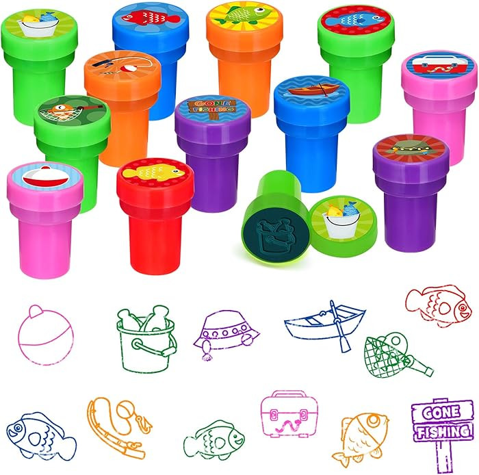 Cinrobiye 24 PCS Gone Fishing Party Stampers，Summer Fishing Birthday Favors for Boys Girls, Lit... | Amazon (US)