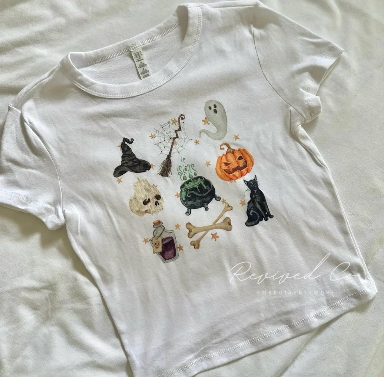 Halloween Icons Crop Baby Tee Spooky Season Fall Crop T-Shirt | Etsy (Global)