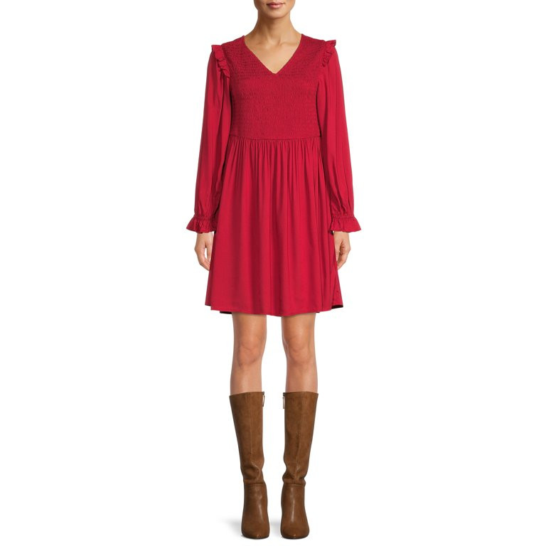 BeachLunchLounge Longsleeve Babydoll Dress, Womens - Walmart.com | Walmart (US)