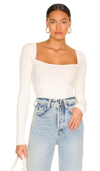 Tie Back Fitted Rib Sweater in White | Revolve Clothing (Global)