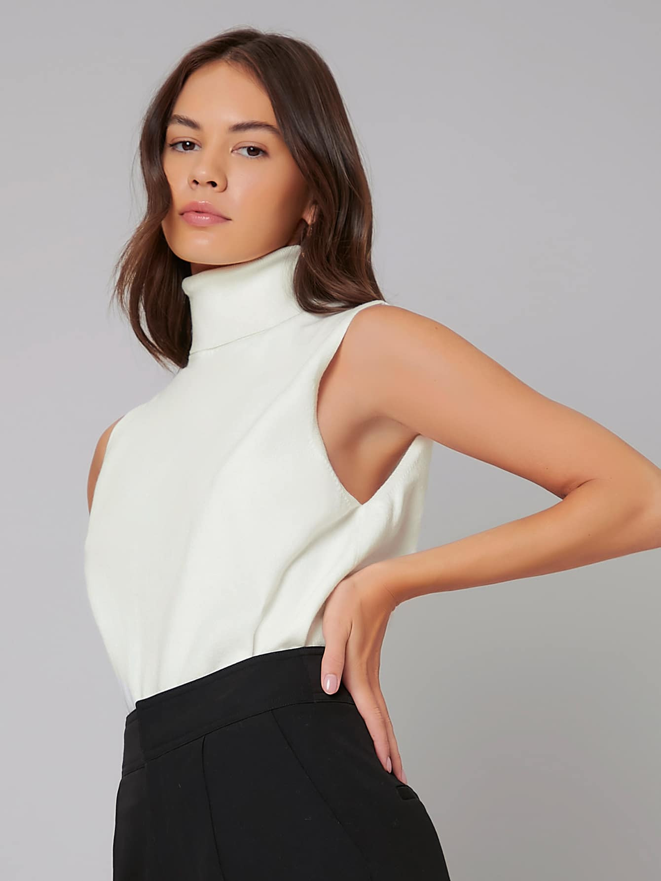SHEIN BASICS Rolled Neck Rib-knit Sweater Vest | SHEIN