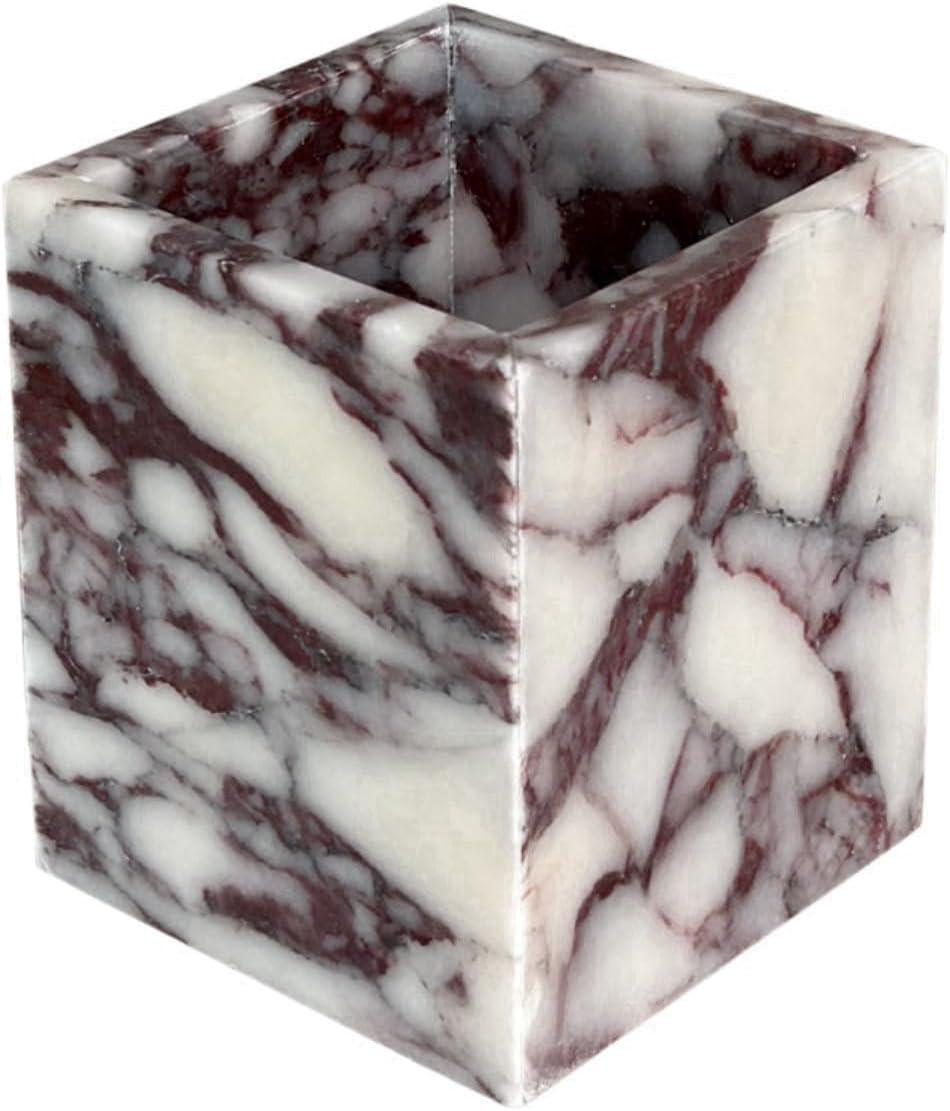 Natural Marble Stone Square Storage Container Empty Vessel Holder Cup for Candle/Pens/Sundries items (Calacatta Purple) | Amazon (US)