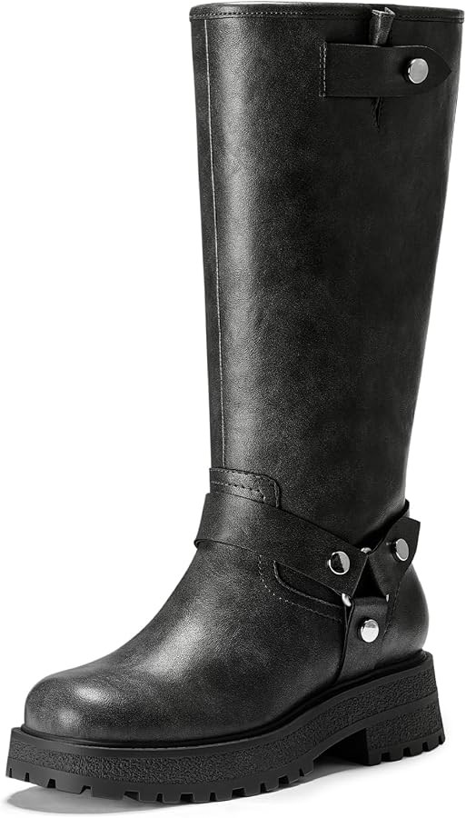 FITORY Knee High Boots Women Wide Calf Fall Moto Block Heel | Amazon (US)